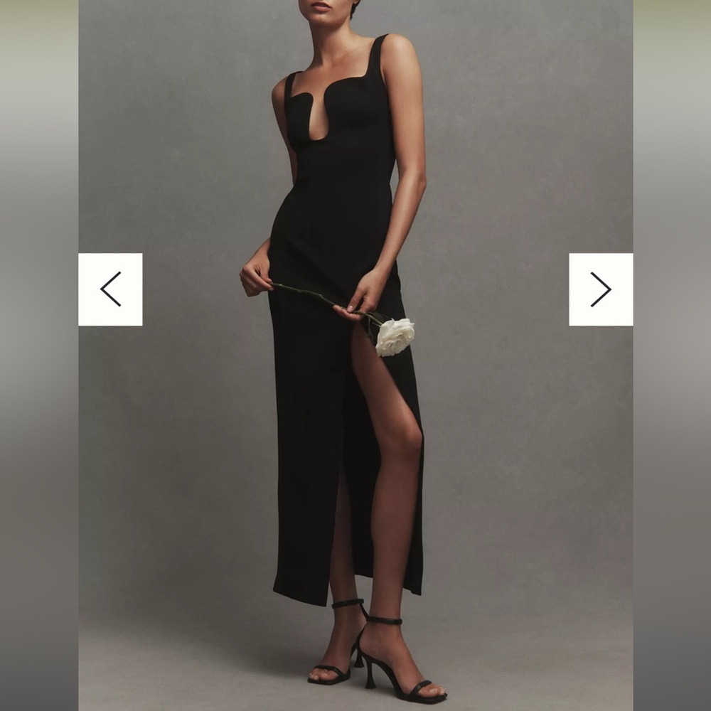 MISHA Franka Sleeveless Side-Slit Bonded Crepe Maxi Dress | Size: US M